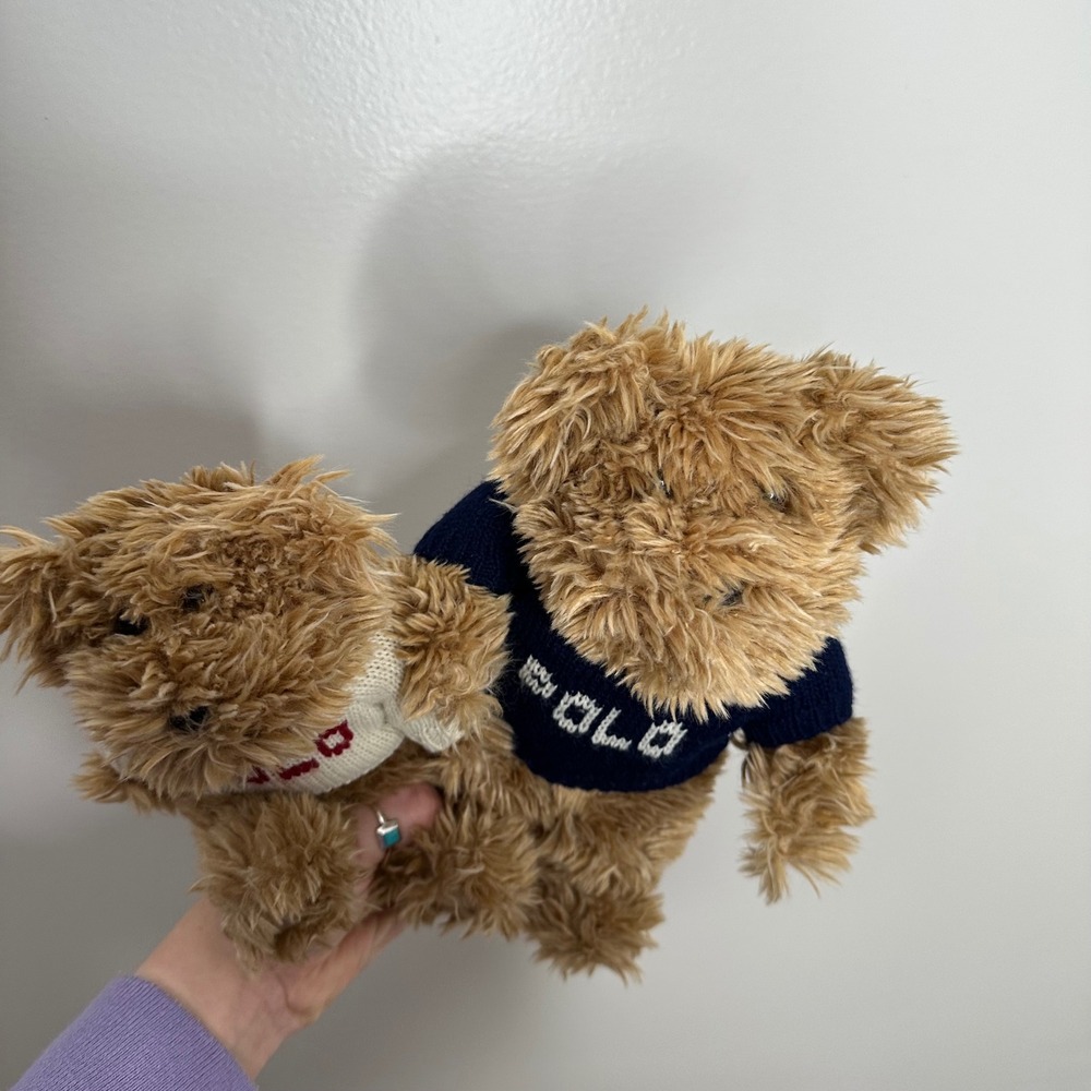 Polo Ralph Lauren Teddy Bear Plush Set Cream Navy Sweater Logo Stuffed Toy 2002 - Picture 2 of 5